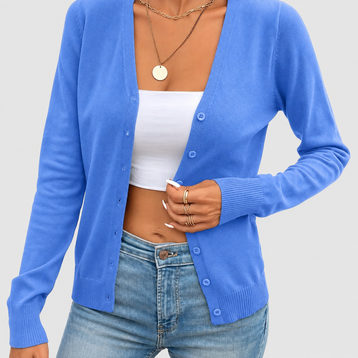 Simone | Women’s Button-Front Cardigan Sweater — Royal Blue