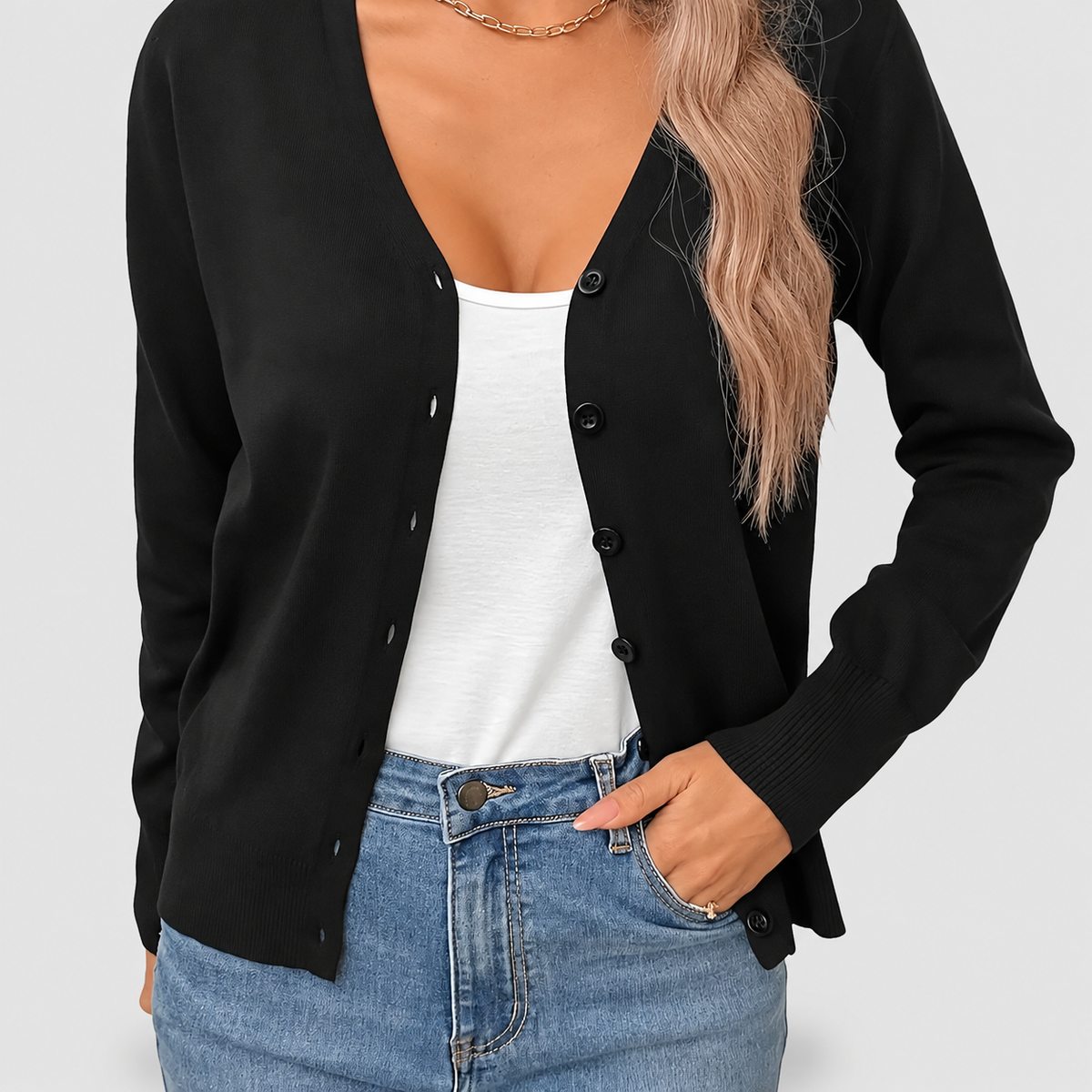 Simone | Women’s Button-Front Cardigan Sweater — Black