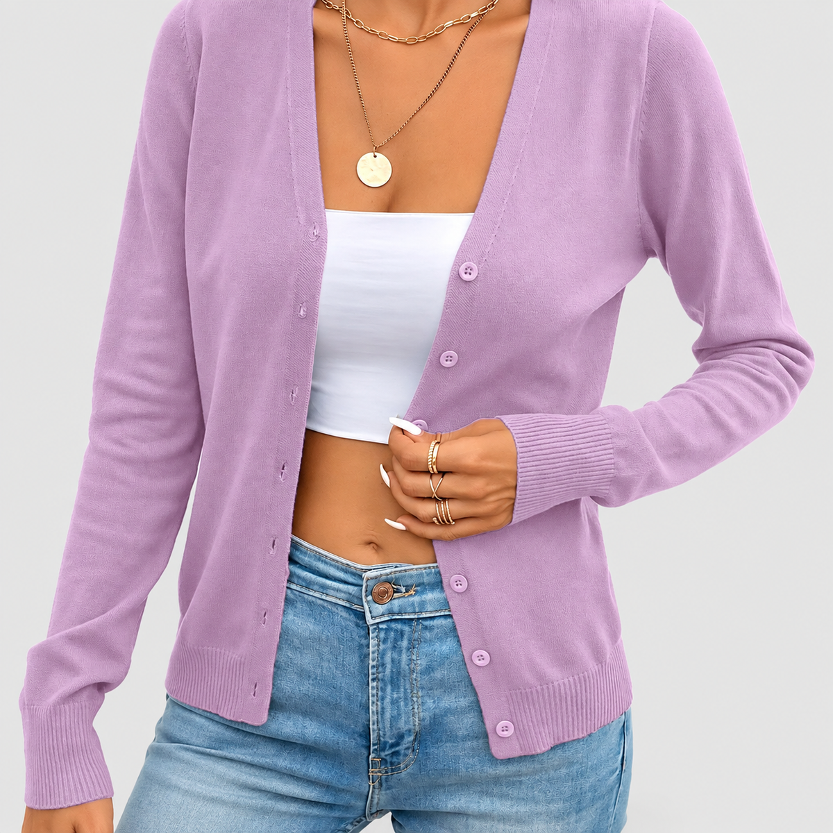 Simone | Women’s Button-Front Cardigan Sweater — Lavender