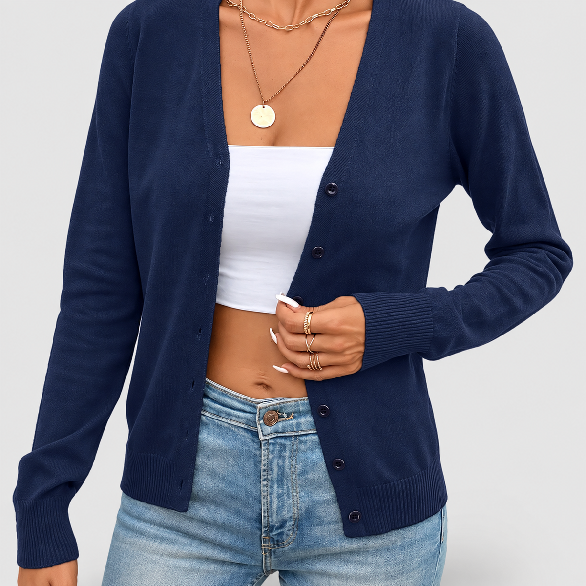 Simone | Women’s Button-Front Cardigan Sweater — Navy