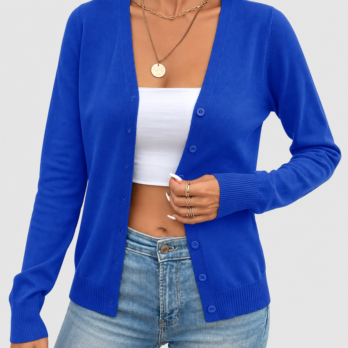 Simone | Women’s Button-Front Cardigan Sweater — Blue