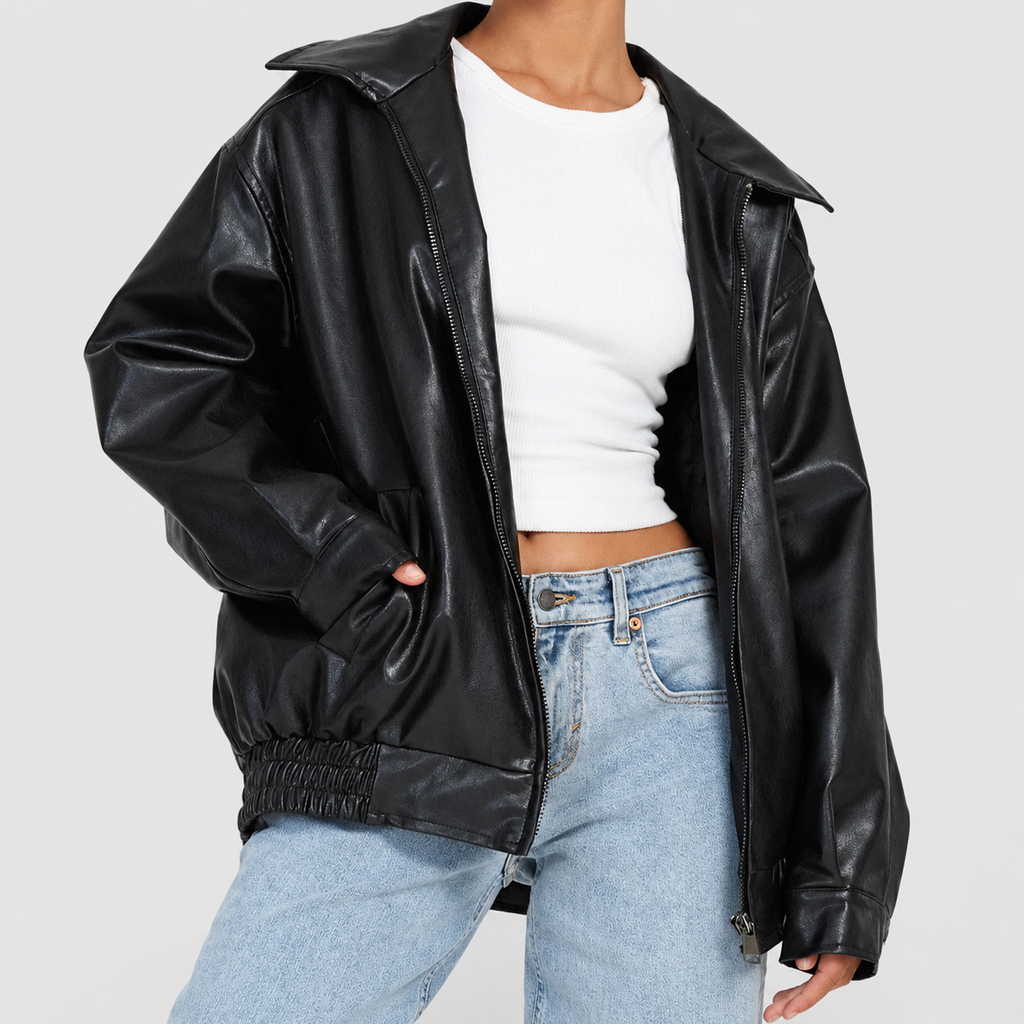 Sloane | Women’s Boxy Oversized Faux-Leather Jacket — product detail 7
