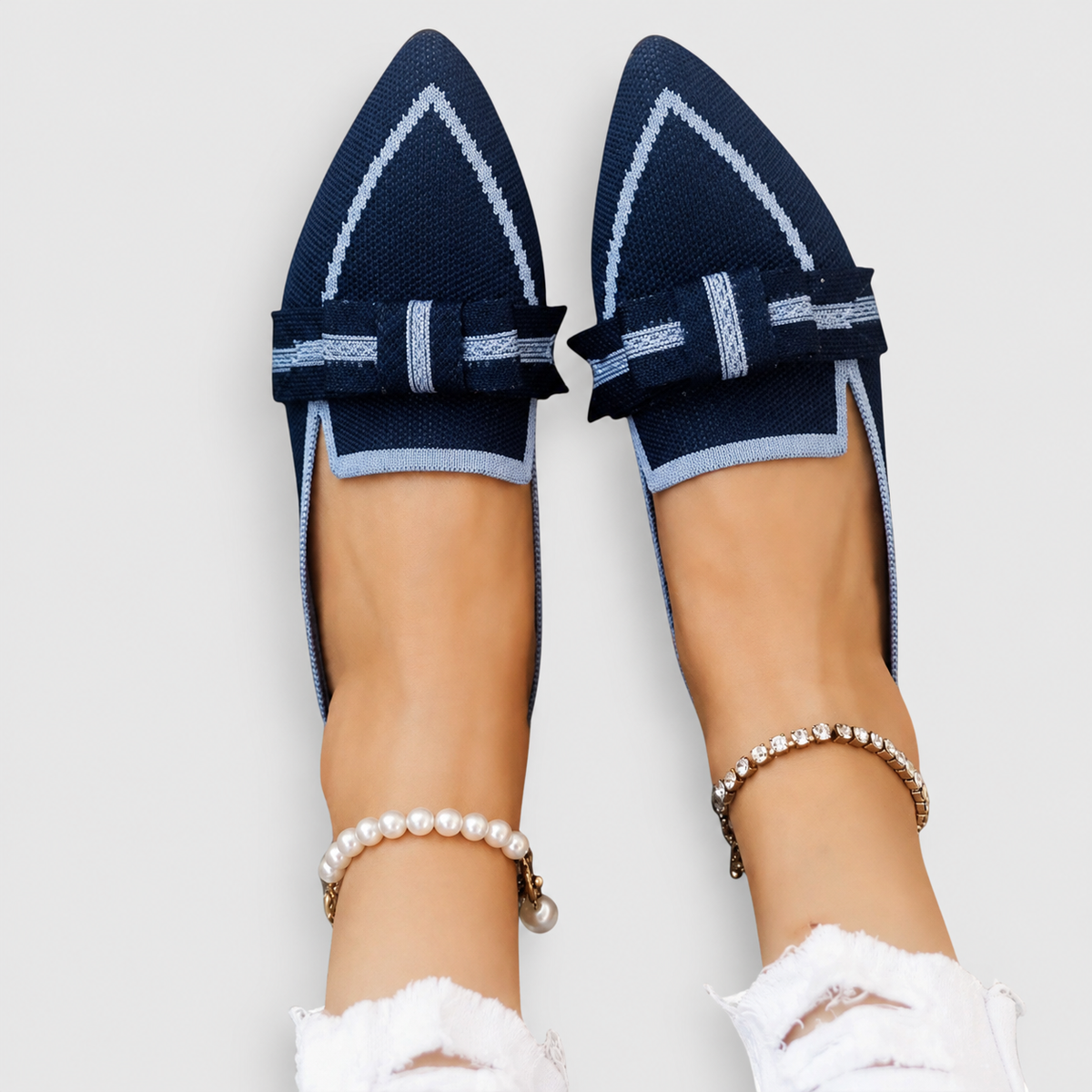 Solara-Rose | Women’s Pointed-Toe Knot-Detail Flats — Royal Blue