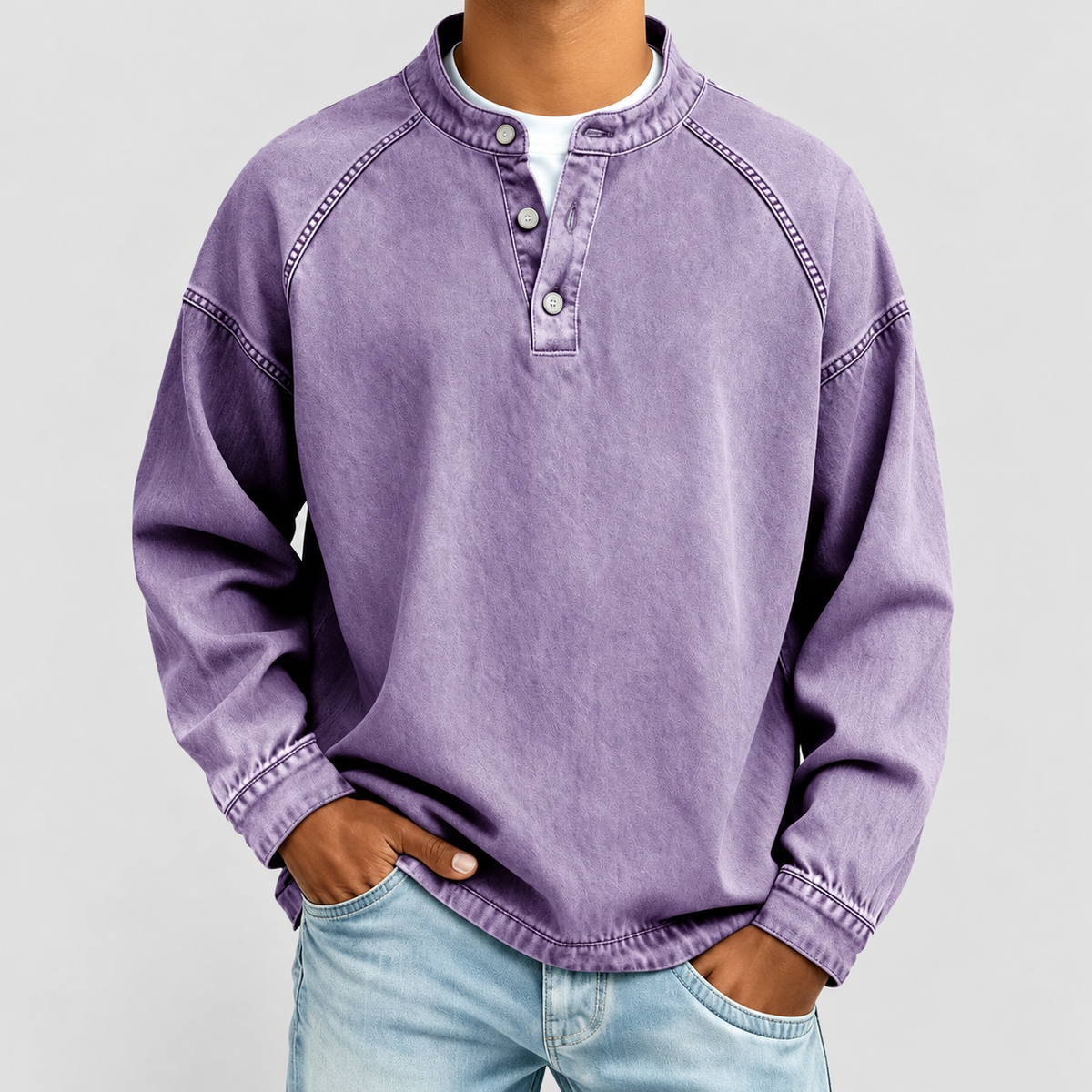 Stellan | Men’s Vintage-Style Henley Shirt — Purple