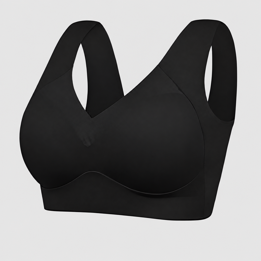 Suzette | Women’s Wide-Strap V-Neck Bra — Black