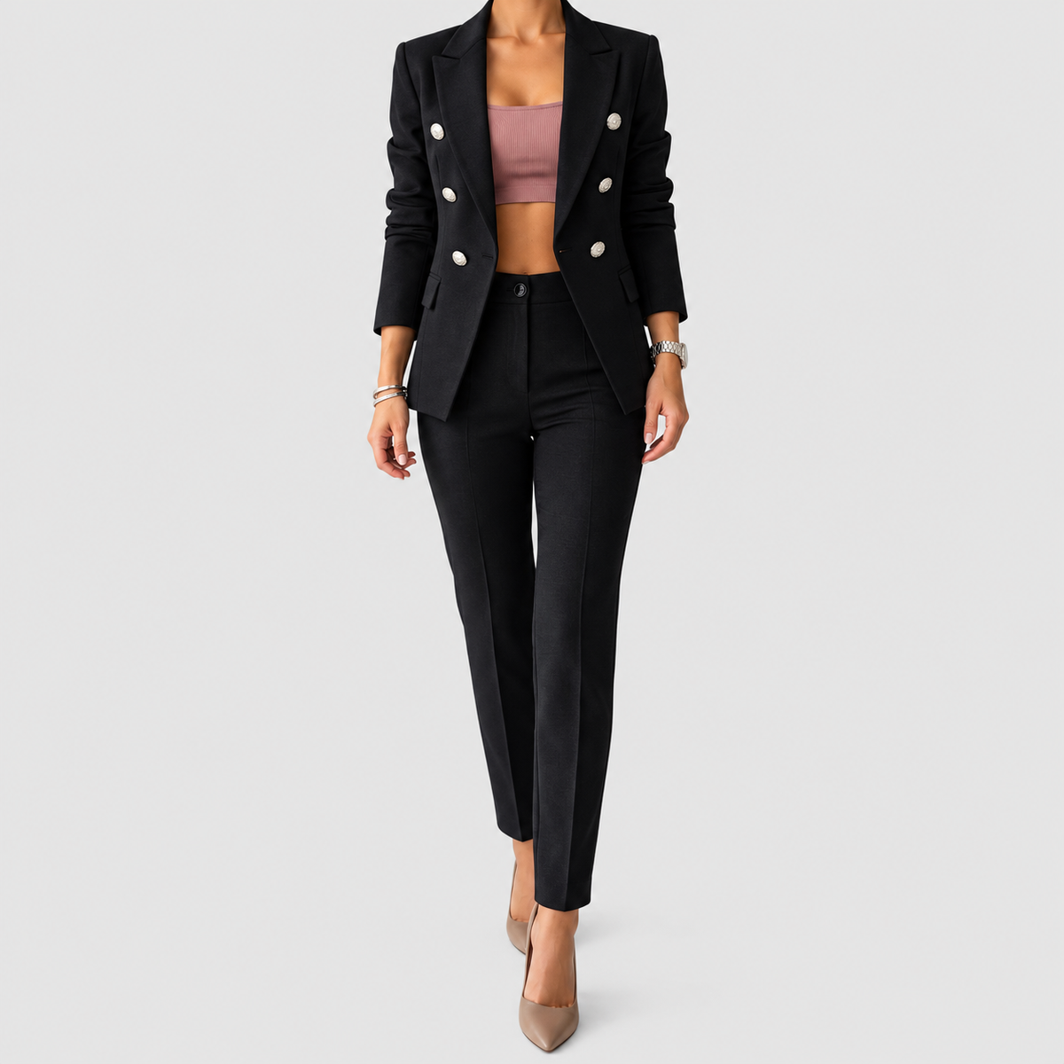 Tabea | Women’s Double-Breasted Blazer and Pants Set — Black