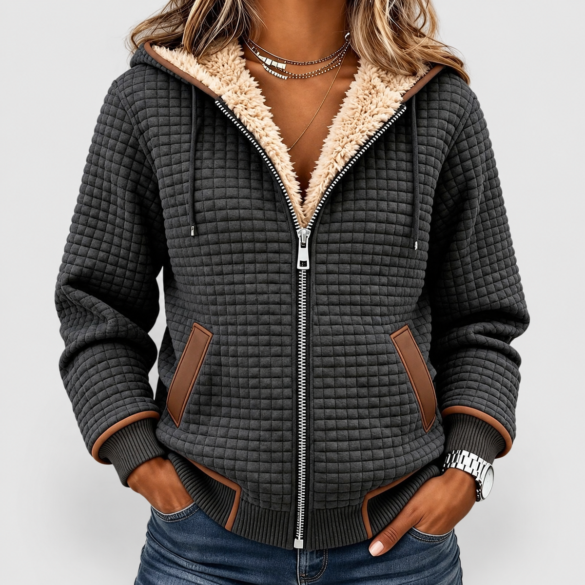 Tabitha | Women’s Quilted Zip-Up Hooded Jacket — product detail 1