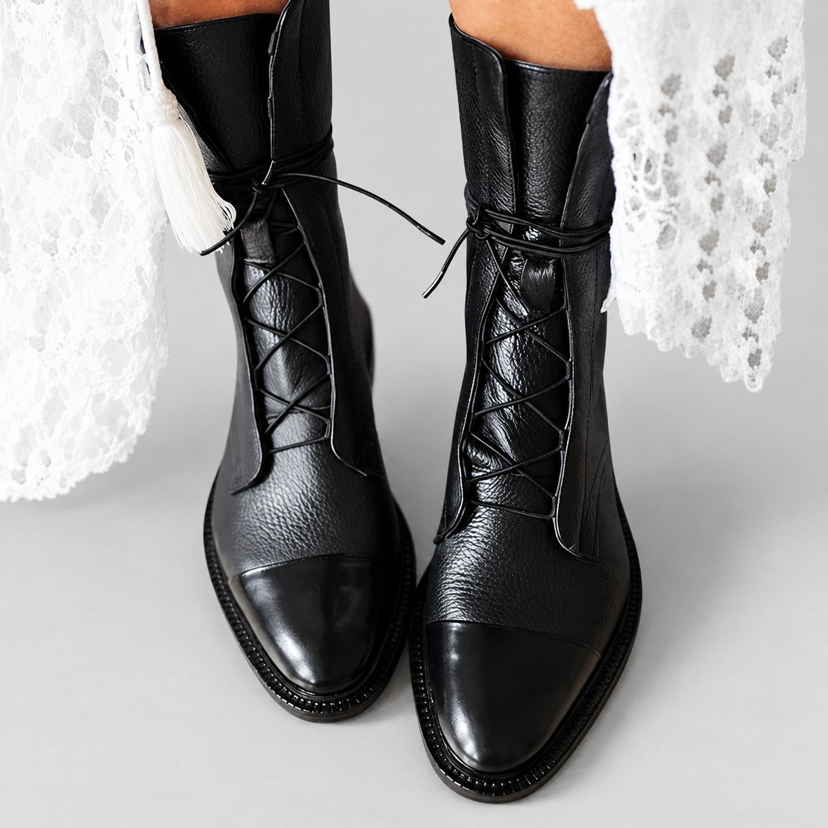 Talia | Women’s Calf-Length Lace-Up Boots — Black