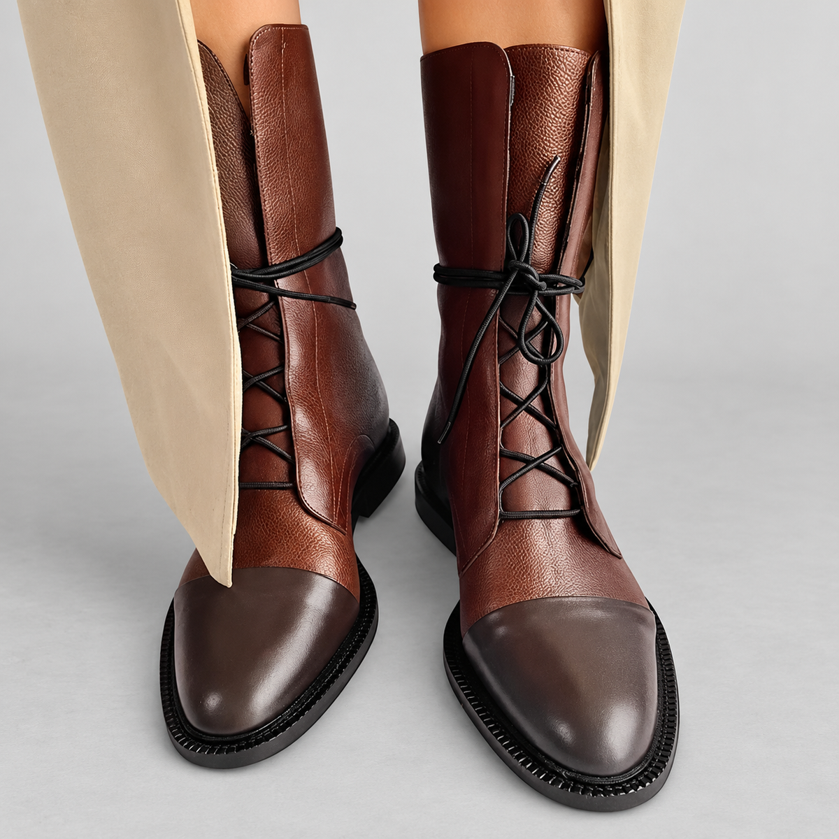 Talia | Women’s Calf-Length Lace-Up Boots — Brown
