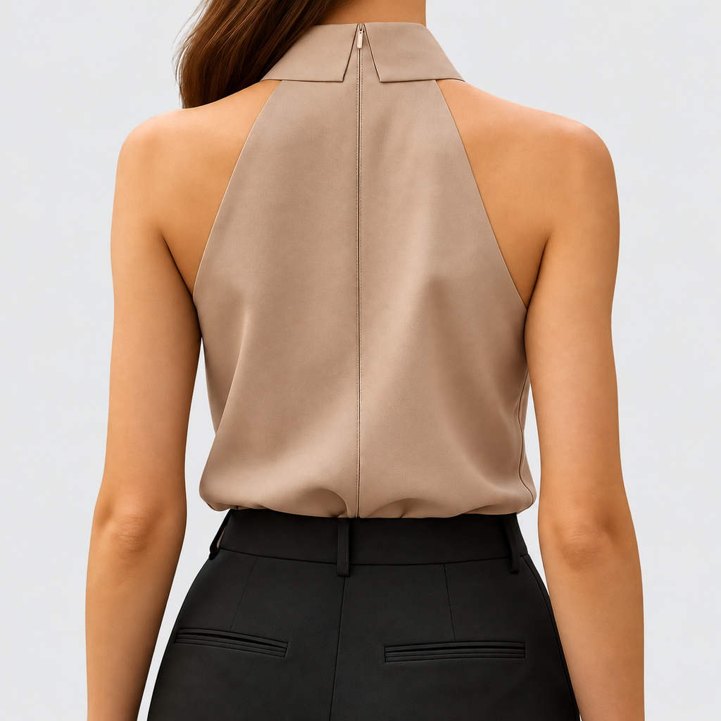 Tallulah | Women’s Sleeveless Halter Blouse with Tie Detail — product detail 8