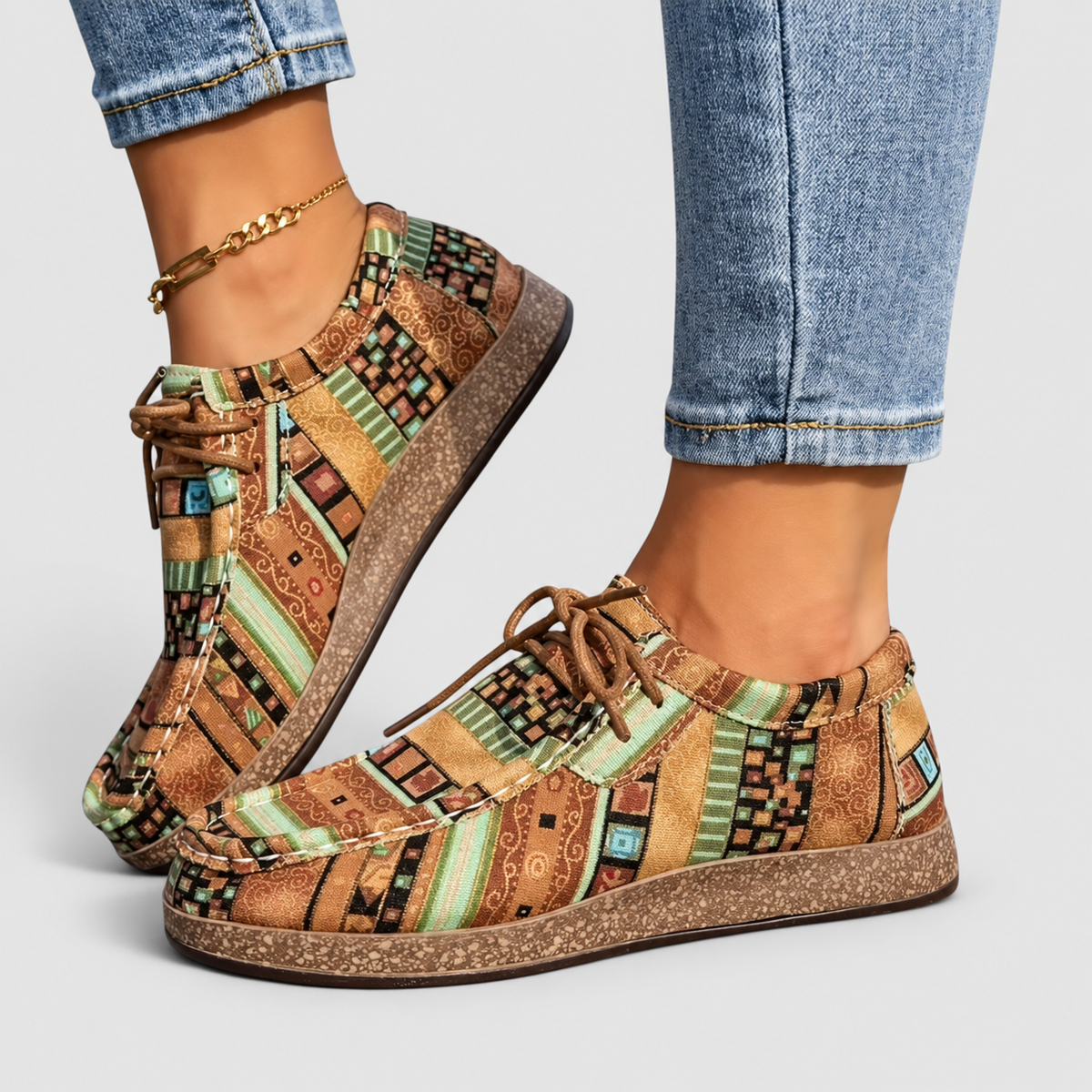 Tamsin | Women’s Patterned Lace-Up Walking Shoes — Khaki