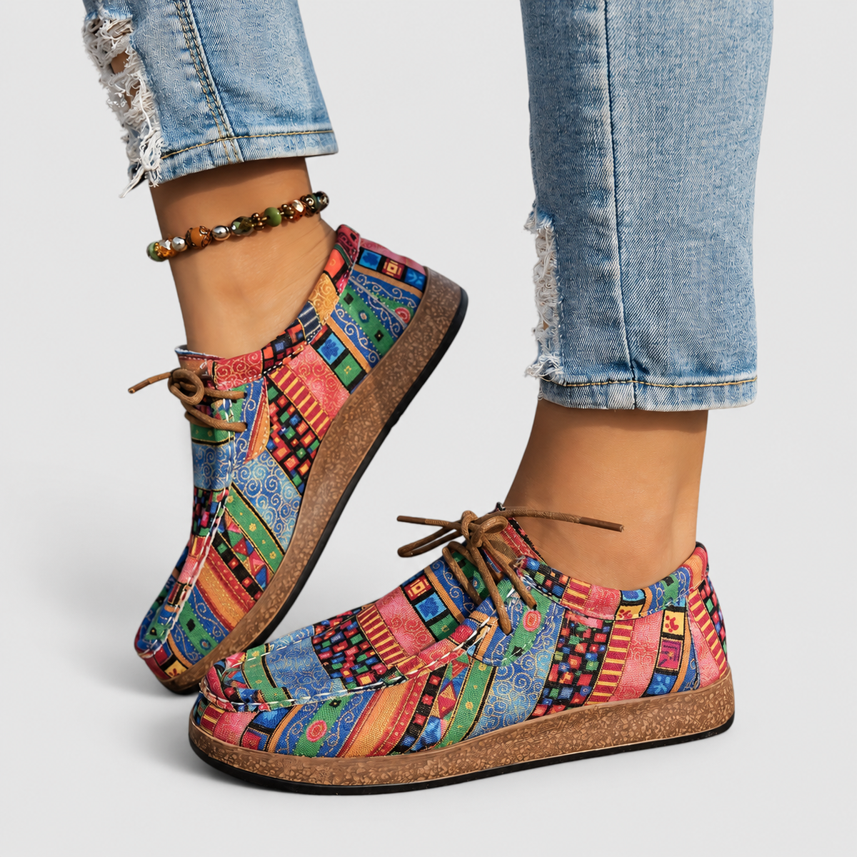 Tamsin | Women’s Patterned Lace-Up Walking Shoes — multicolour