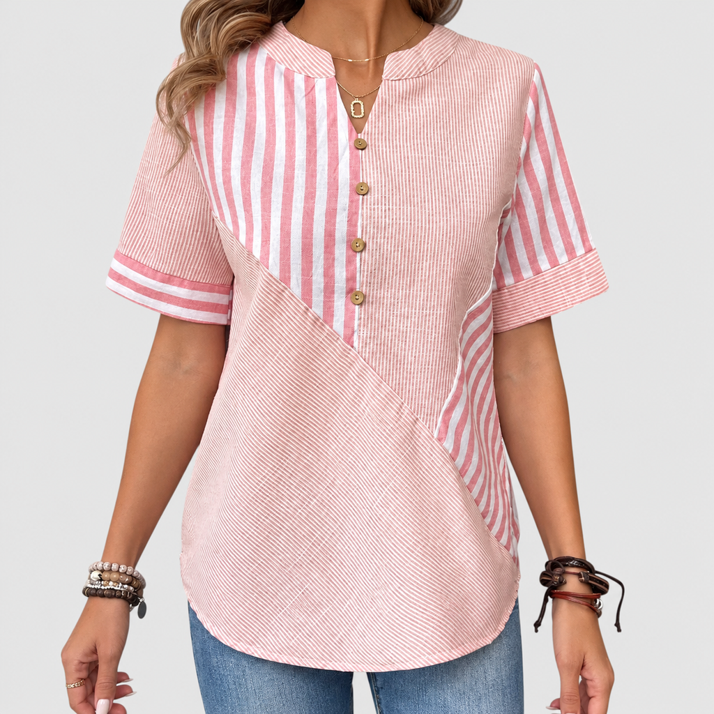 Tanith | Women’s Striped Short-Sleeve Blouse — product detail 2