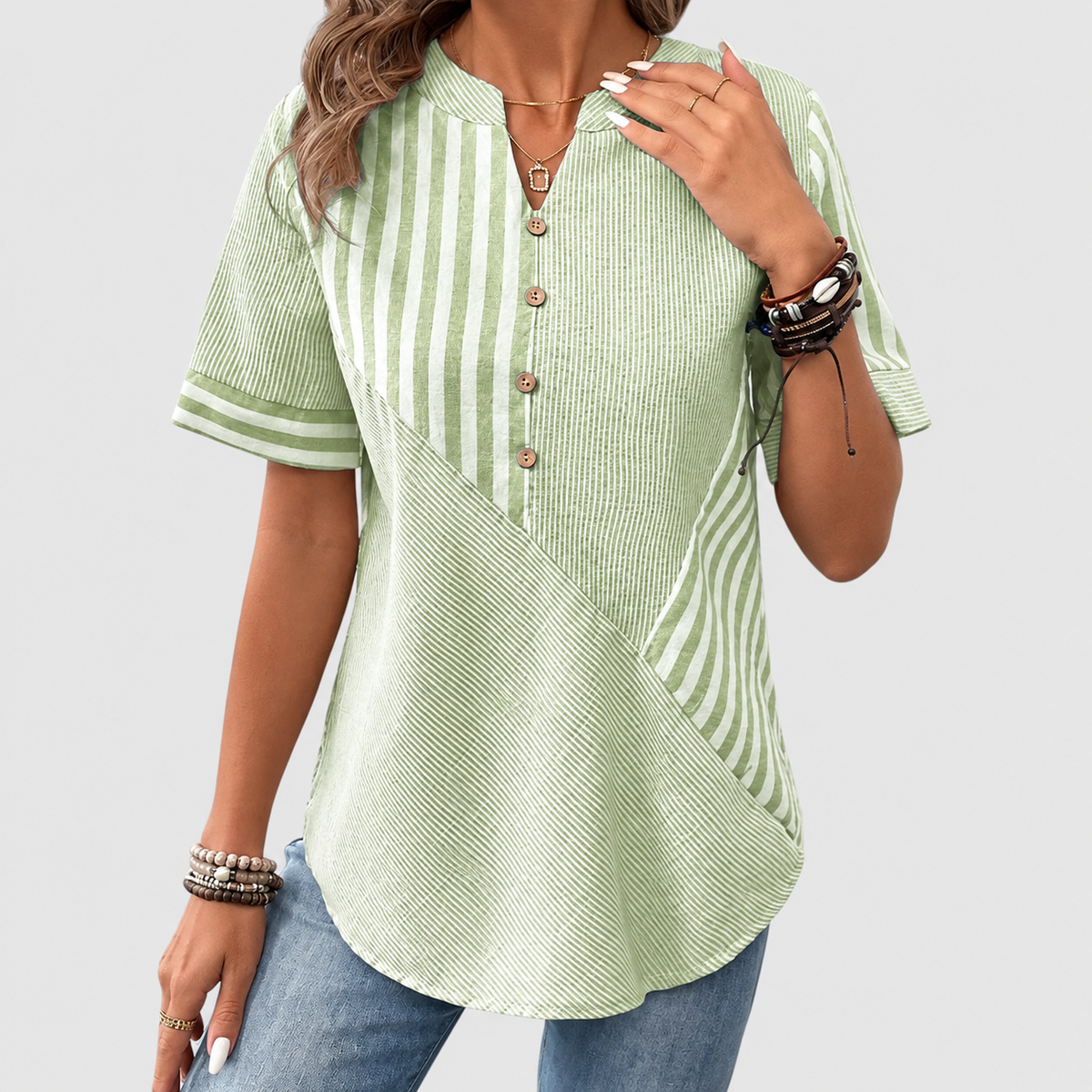 Tanith | Women’s Striped Short-Sleeve Blouse — product detail 3