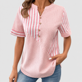 Tanith | Women’s Striped Short-Sleeve Blouse — Pink