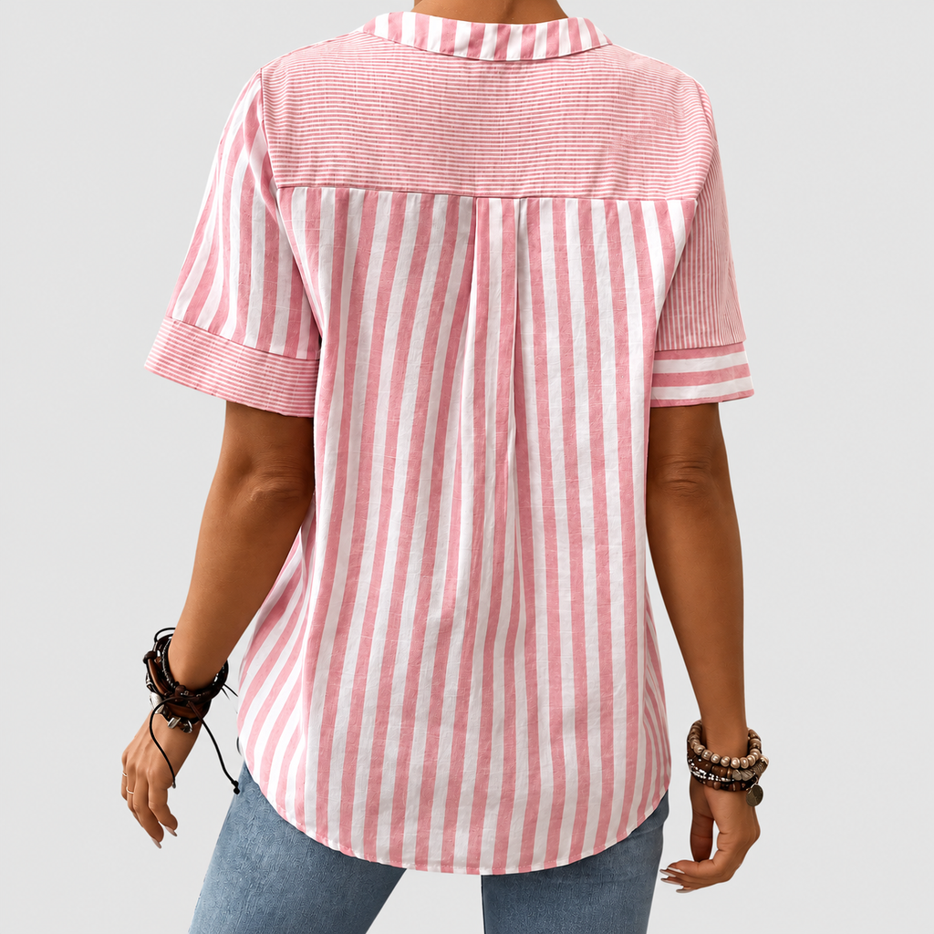 Tanith | Women’s Striped Short-Sleeve Blouse — product detail 7