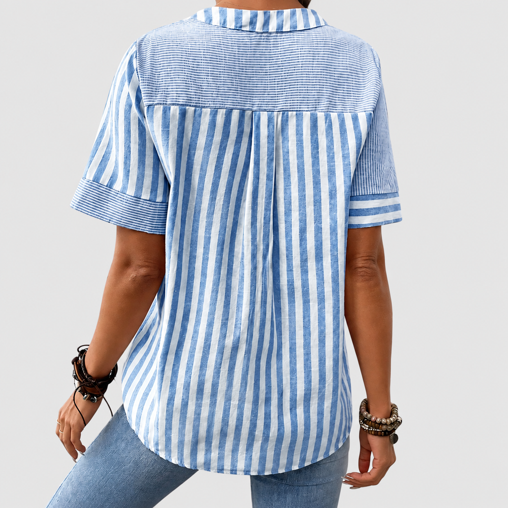 Tanith | Women’s Striped Short-Sleeve Blouse — product detail 9