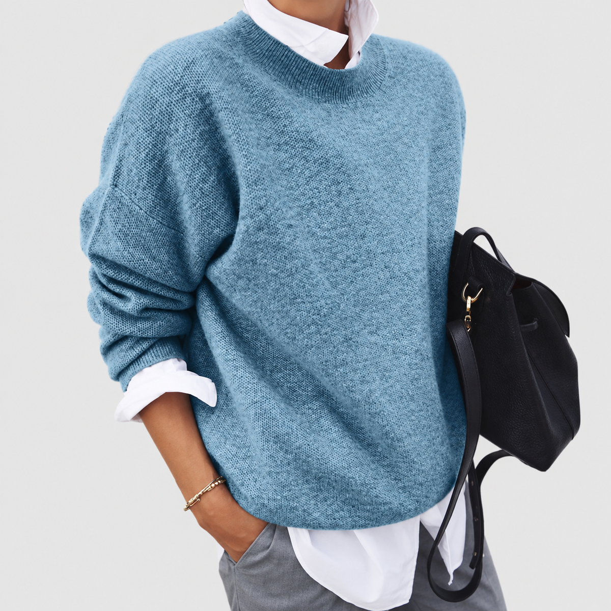 Thalia | Women’s Soft-Textured Crew-Neck Sweater — Blue