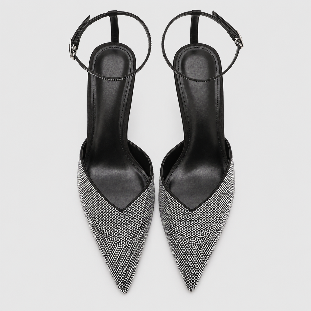 Theodora-Rose | Women’s Sparkle-Detail Pointed-Toe Ankle-Strap Heels — product detail 3