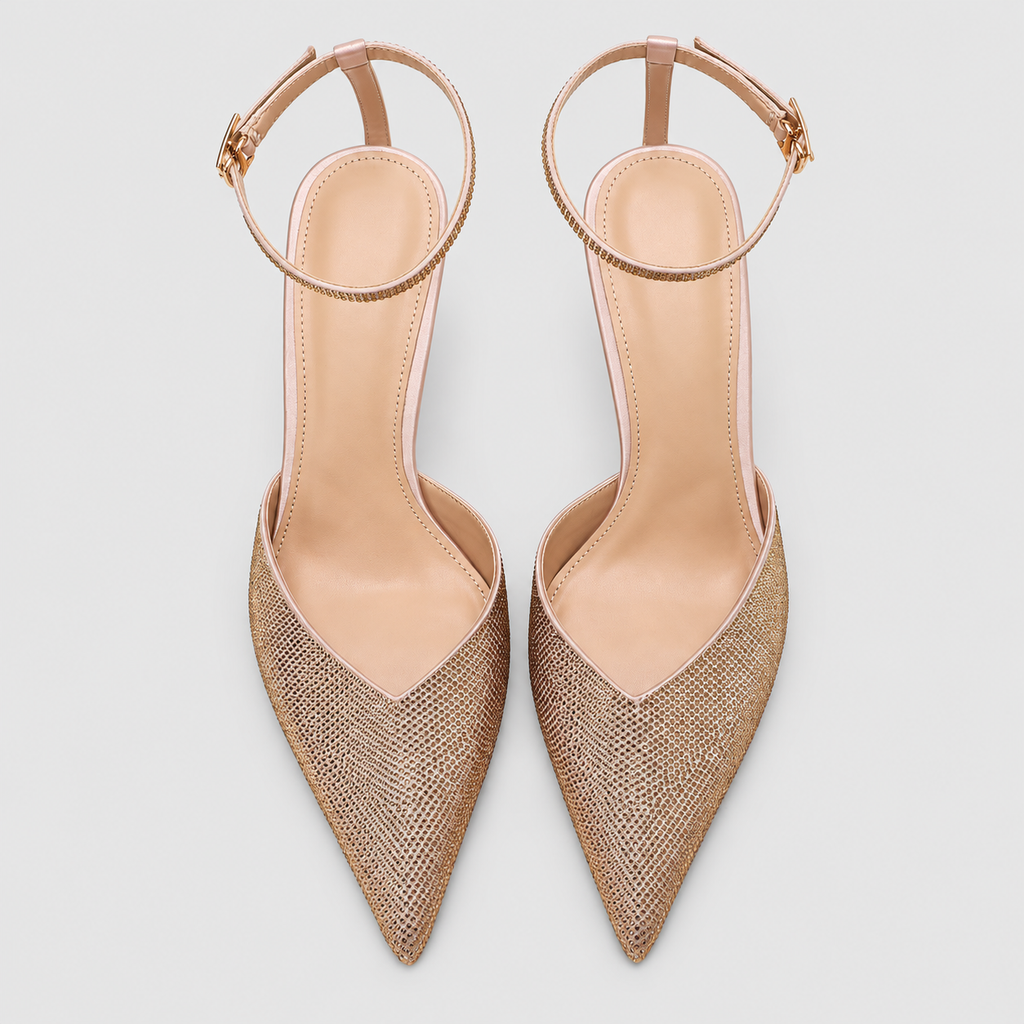 Theodora-Rose | Women’s Sparkle-Detail Pointed-Toe Ankle-Strap Heels — product detail 7