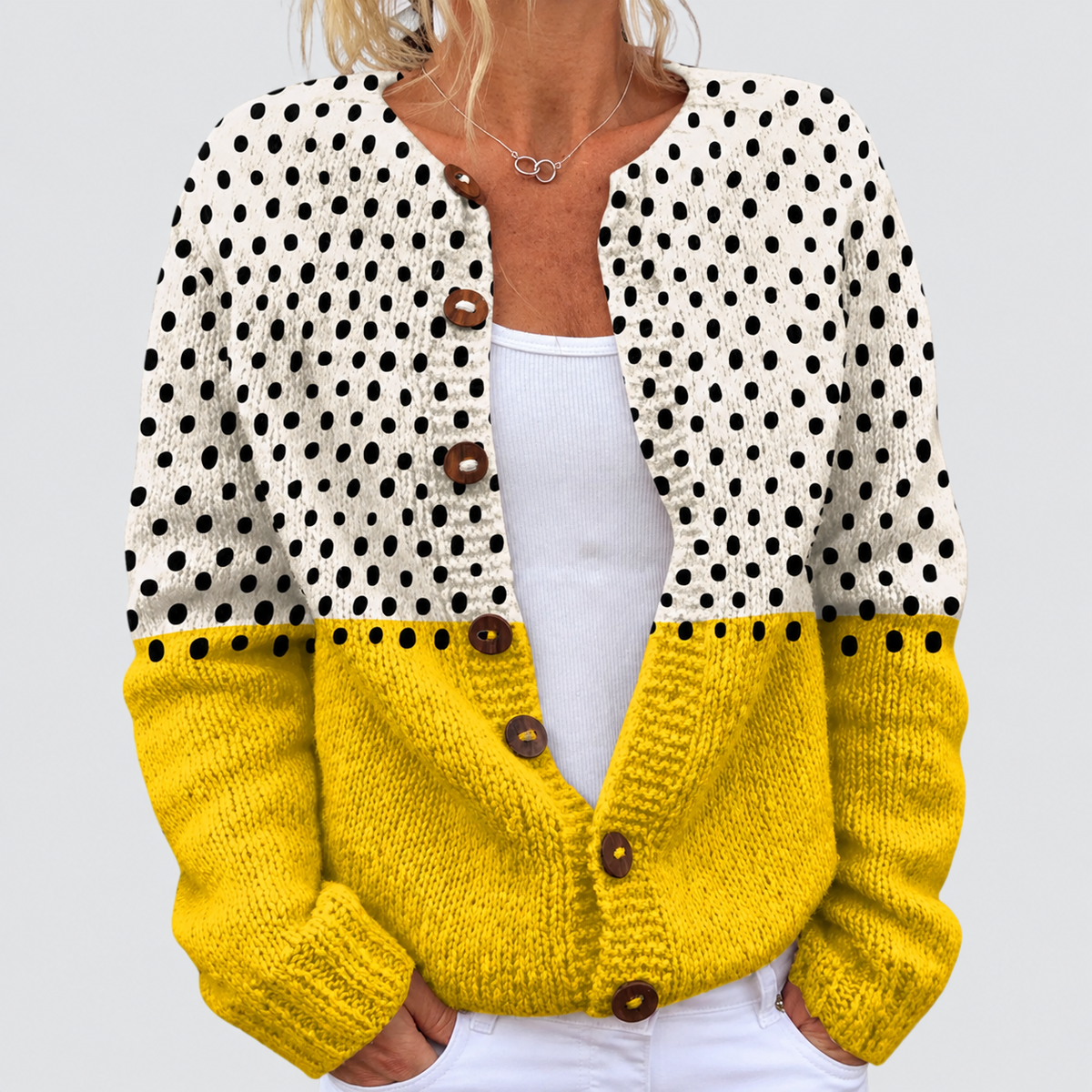 Tullia | Women’s Yellow Polka-Dot Buttoned Cardigan — Multicolour