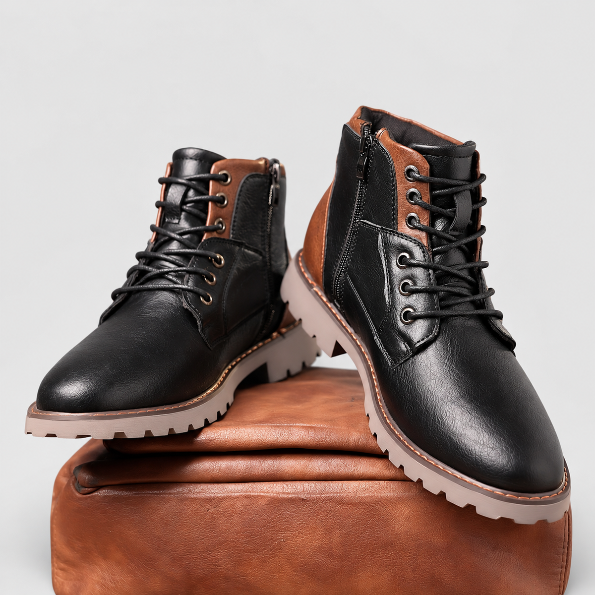 Ulric | Men’s Lace-Up Ankle Boots with Side Zip — Black Fleece