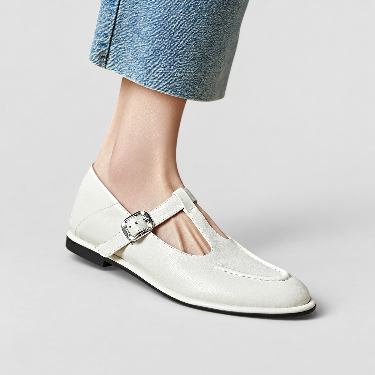 Una | Women’s Low-Heel Mary Jane Shoes — Beige