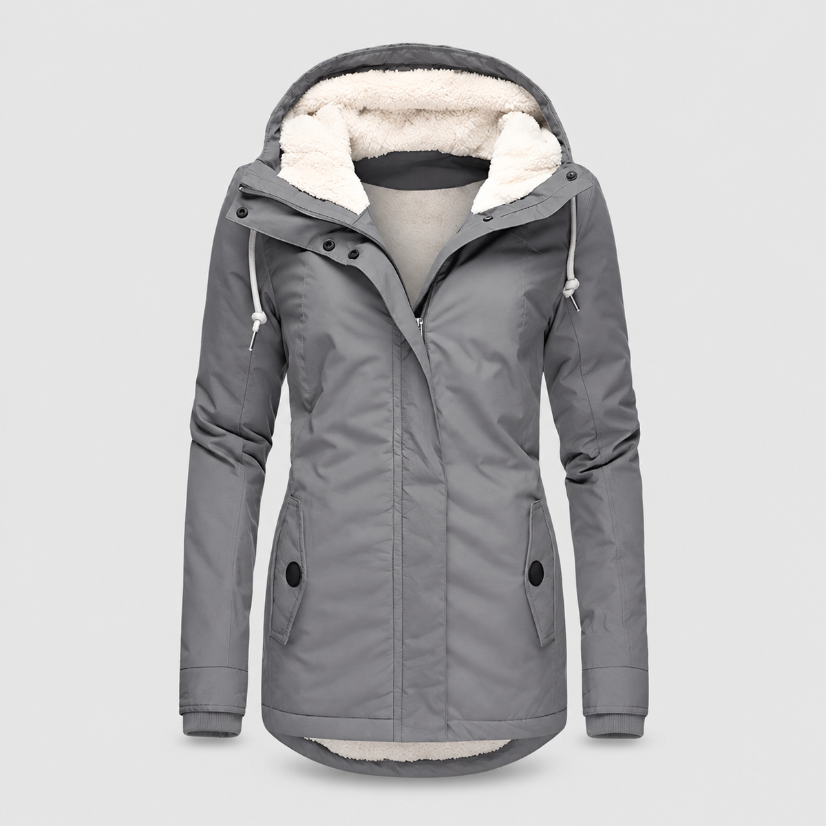 Ursula | Women’s Long Jacket with Hood and Lining — Gray