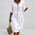 Valeria | Women’s Textured Button-Detail Dress — White
