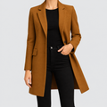 Valerina | Women’s Lapel-Collar Mid-Length Coat — Brown