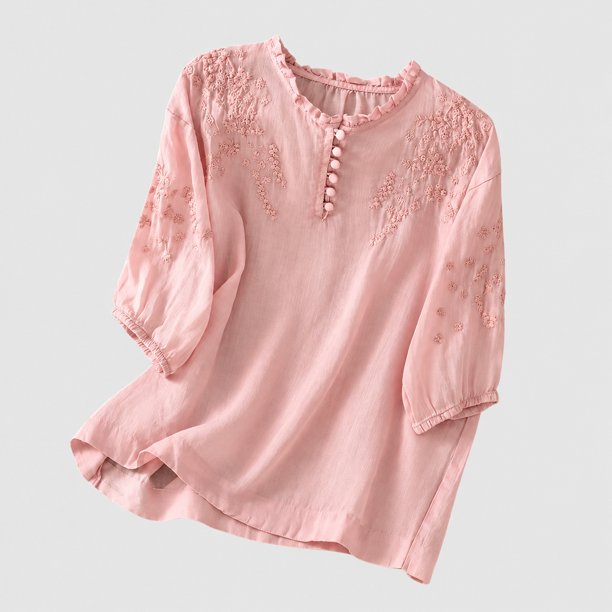 Vasilina | Women’s Embroidered Button-Front Blouse — Pink