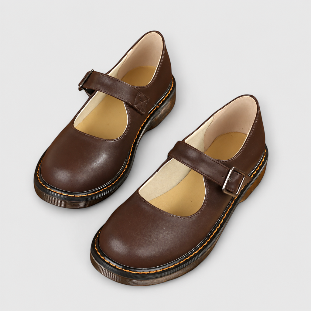 Vera | Women’s Mary Jane Shoes with Buckle Strap — Brown