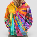 Verena | Women’s Patchwork-Print Hoodie with Sunrise Motif — Multicolour