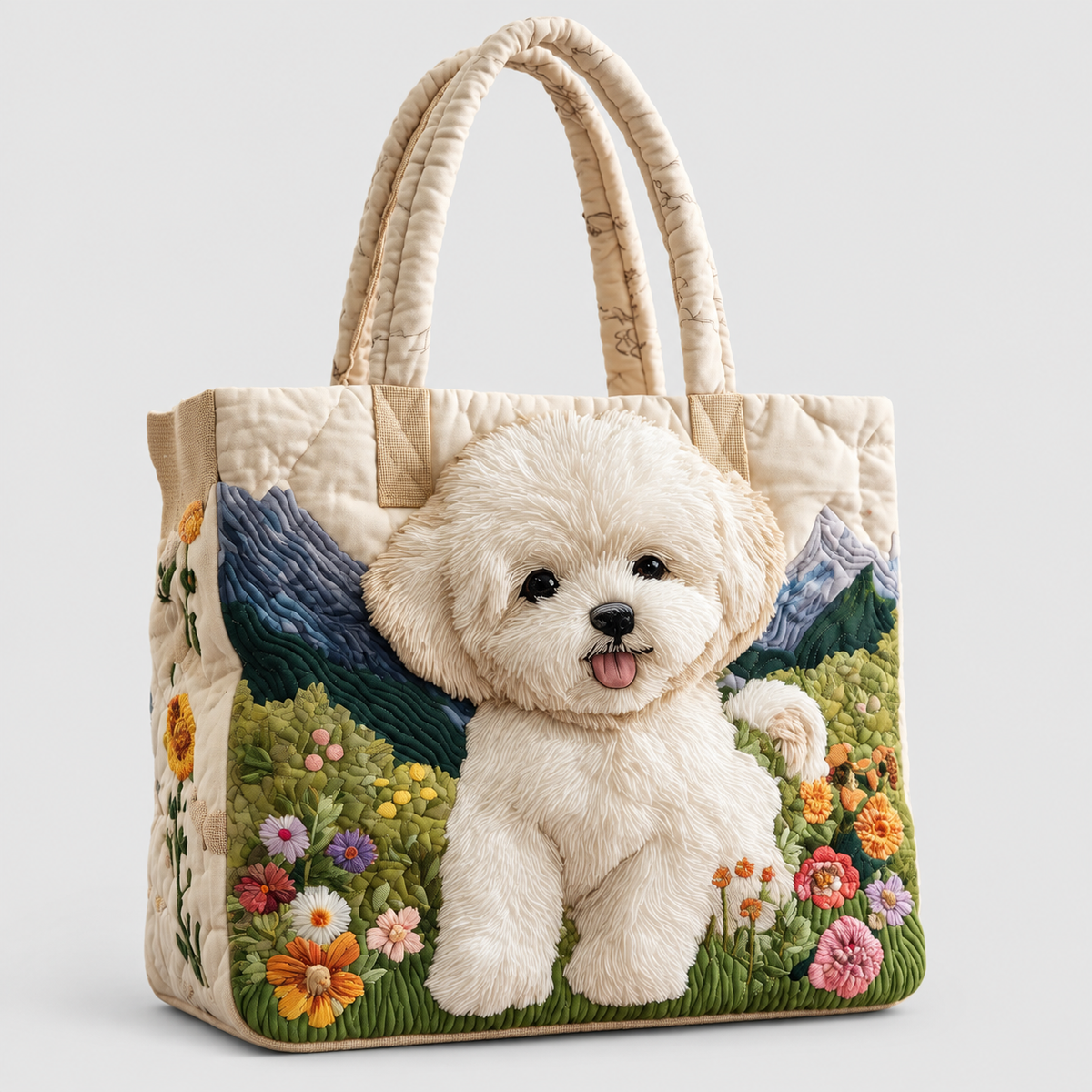 Veronica | Women’s White-Dog Floral Tote Bag — product detail 1