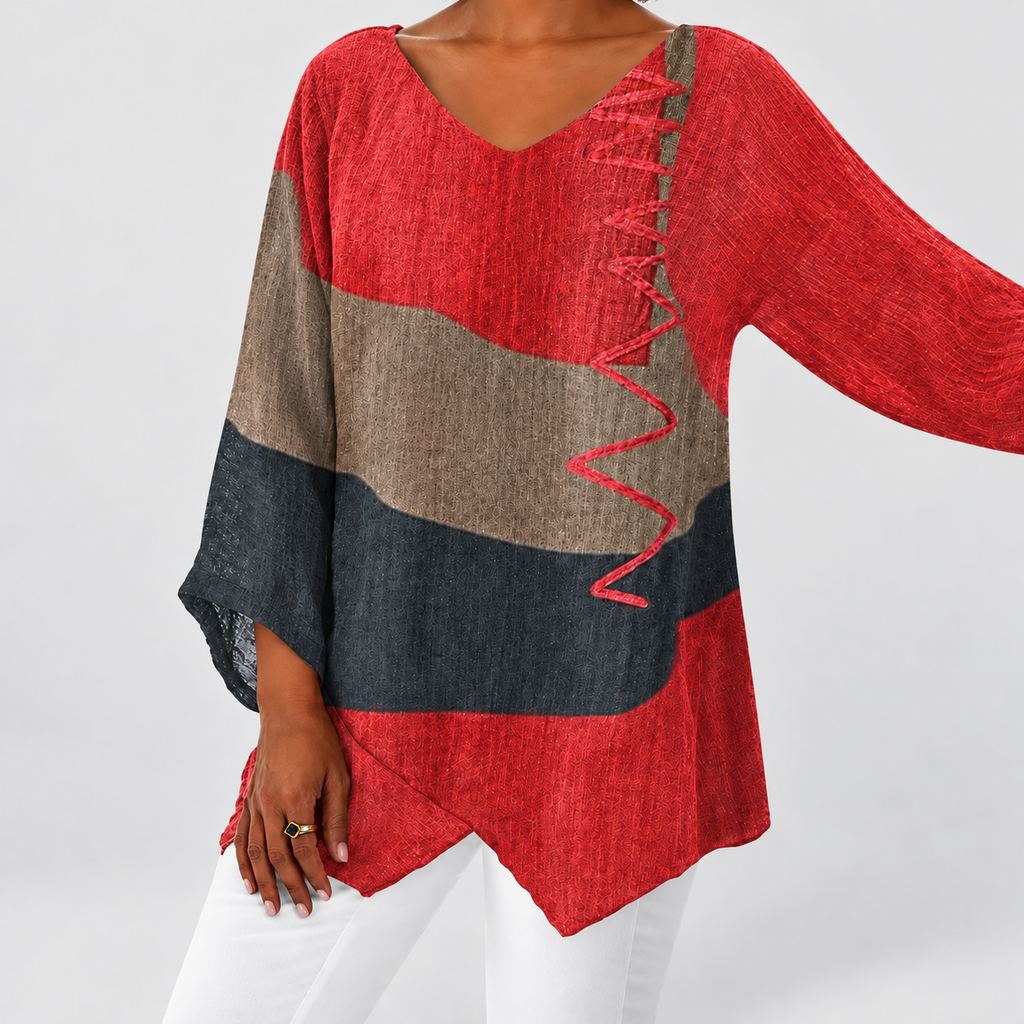 Vesper | Women’s V-Neck Asymmetrical Tunic — Red