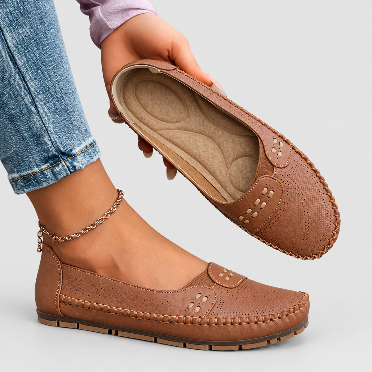 Vespera | Women’s Perforated Slip-On Loafers — product detail 9