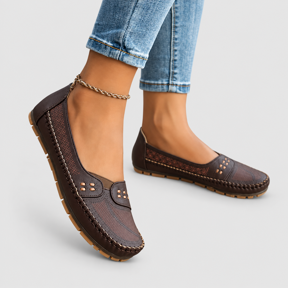 Vespera | Women’s Perforated Slip-On Loafers — product detail 10