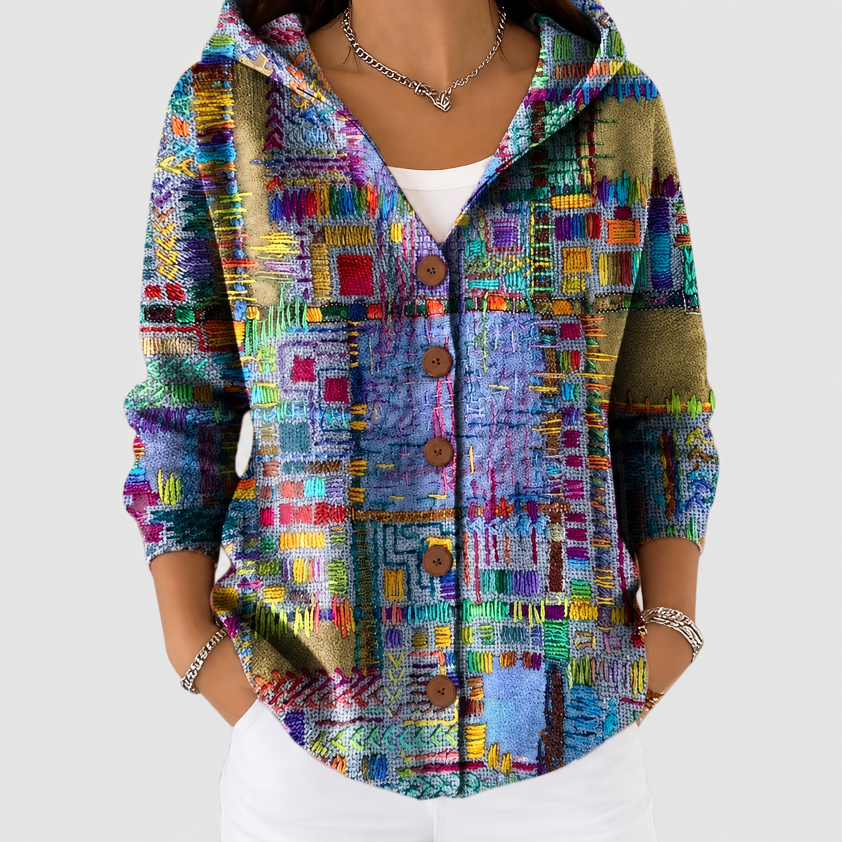 Violet | Women’s Printed Hooded Layering Cardigan — Purple