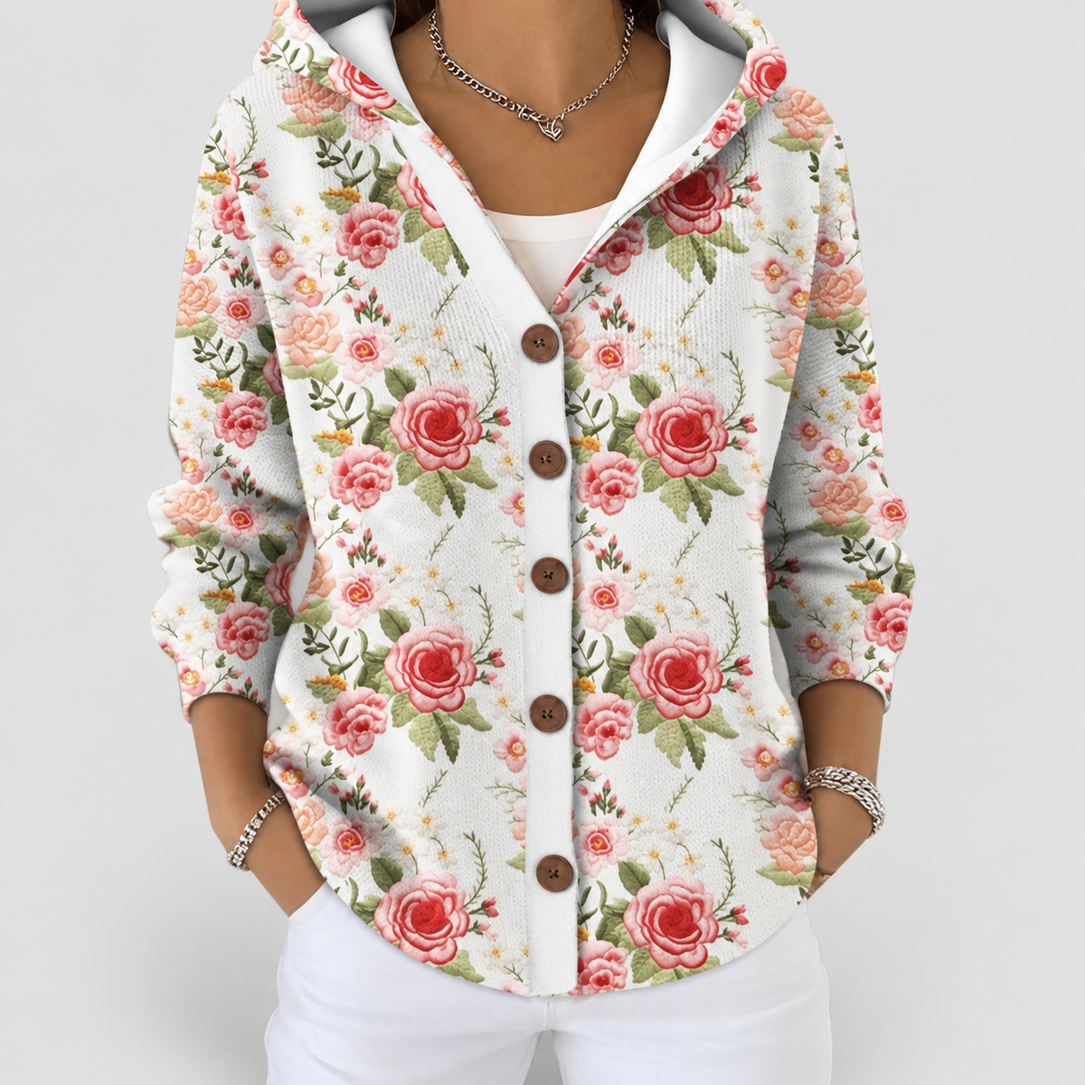 Violet | Women’s Printed Hooded Layering Cardigan — Blushing Pink