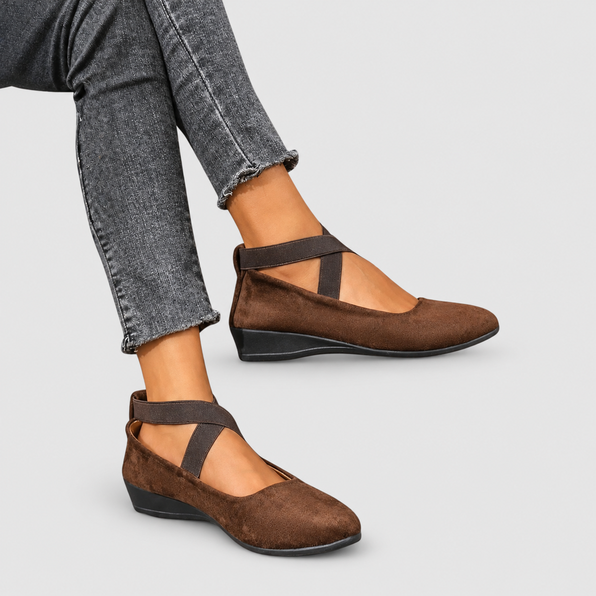 Violetta | Women’s Crossover-Strap Wedge Flats — Brown