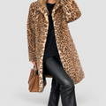 Viviana-May | Women’s Leopard-Print Long Coat — Khaki
