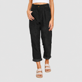 Viviana | Women’s Belted Textured Pants — Black