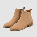 Viviette | Women’s Pointed-Toe Low-Block-Heel Ankle Boots — Khaki