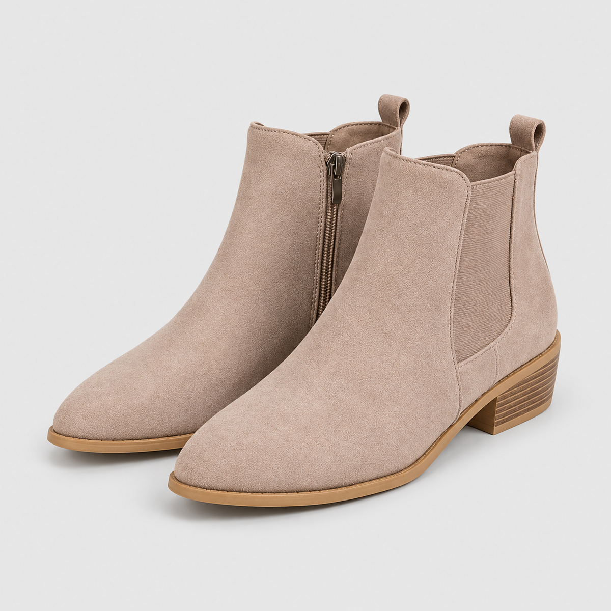 Viviette | Women’s Pointed-Toe Low-Block-Heel Ankle Boots — Grey