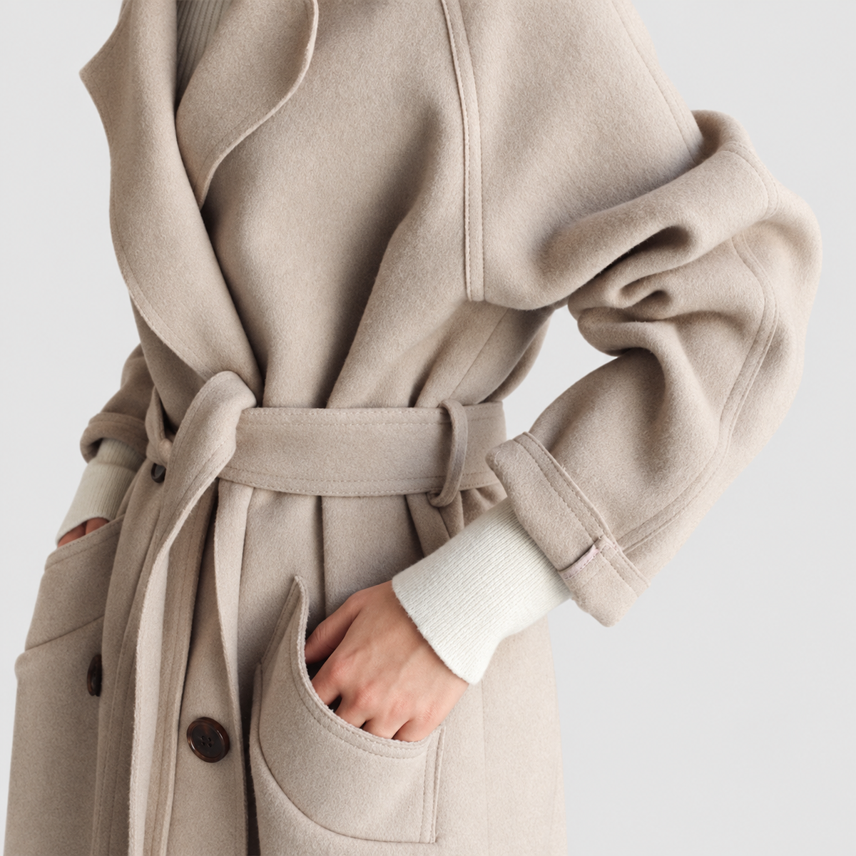 Wendeline | Women’s Longline Double-Breasted Belted Coat — product detail 2