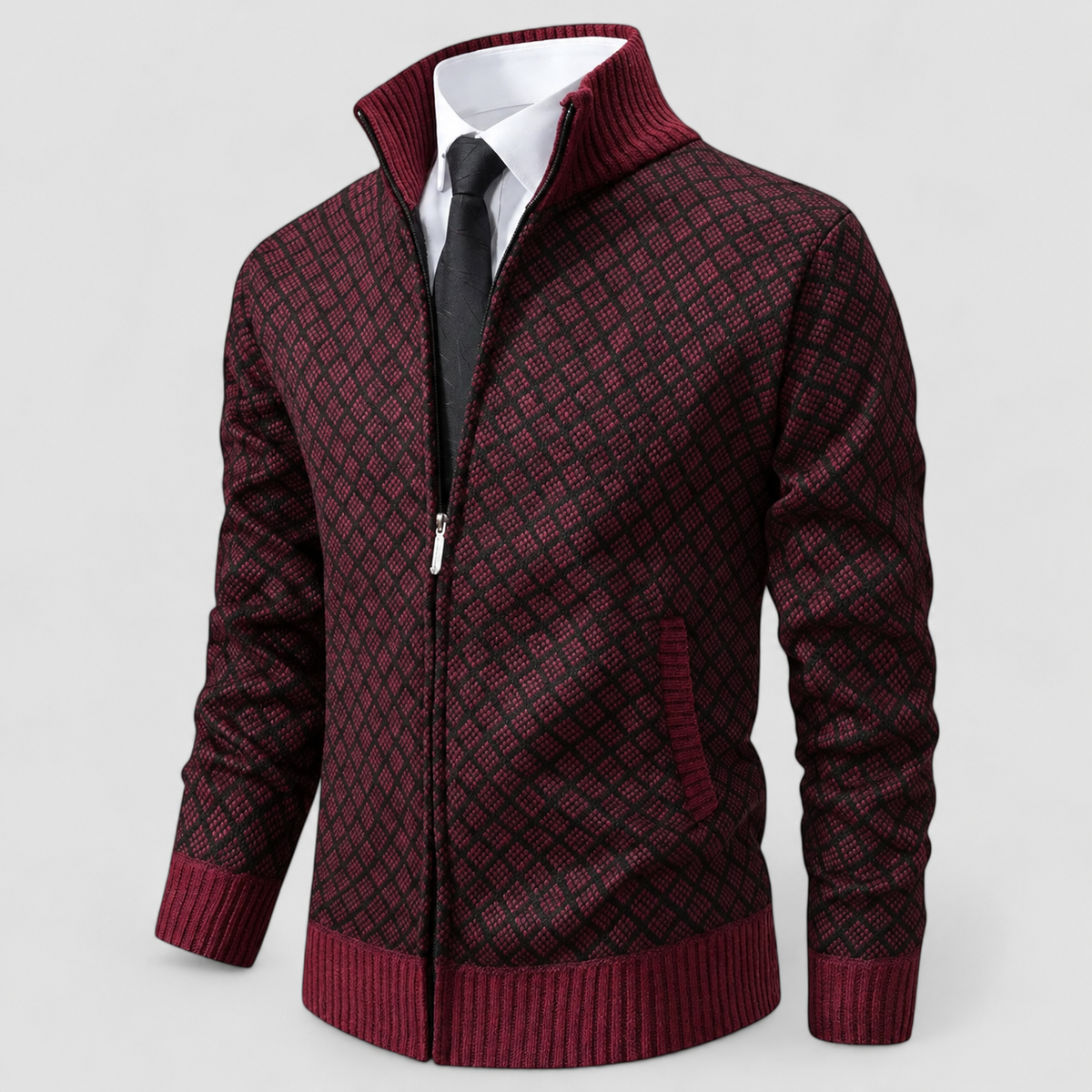 Wilfred | Men’s Diamond-Pattern Zip-Front Jacket — Red