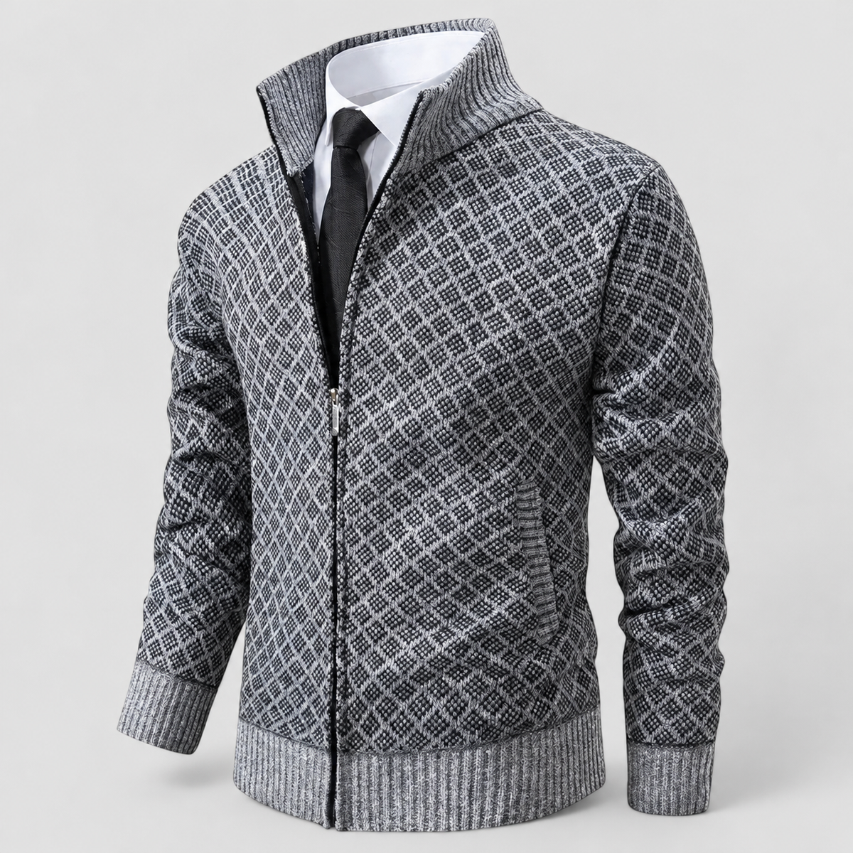 Wilfred | Men’s Diamond-Pattern Zip-Front Jacket — Grey