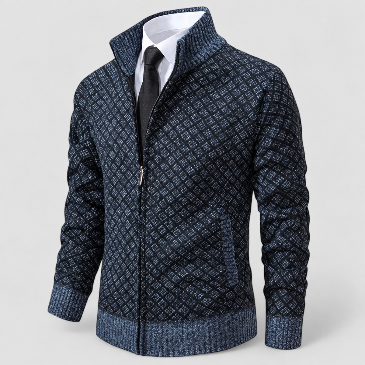 Wilfred | Men’s Diamond-Pattern Zip-Front Jacket — Blue
