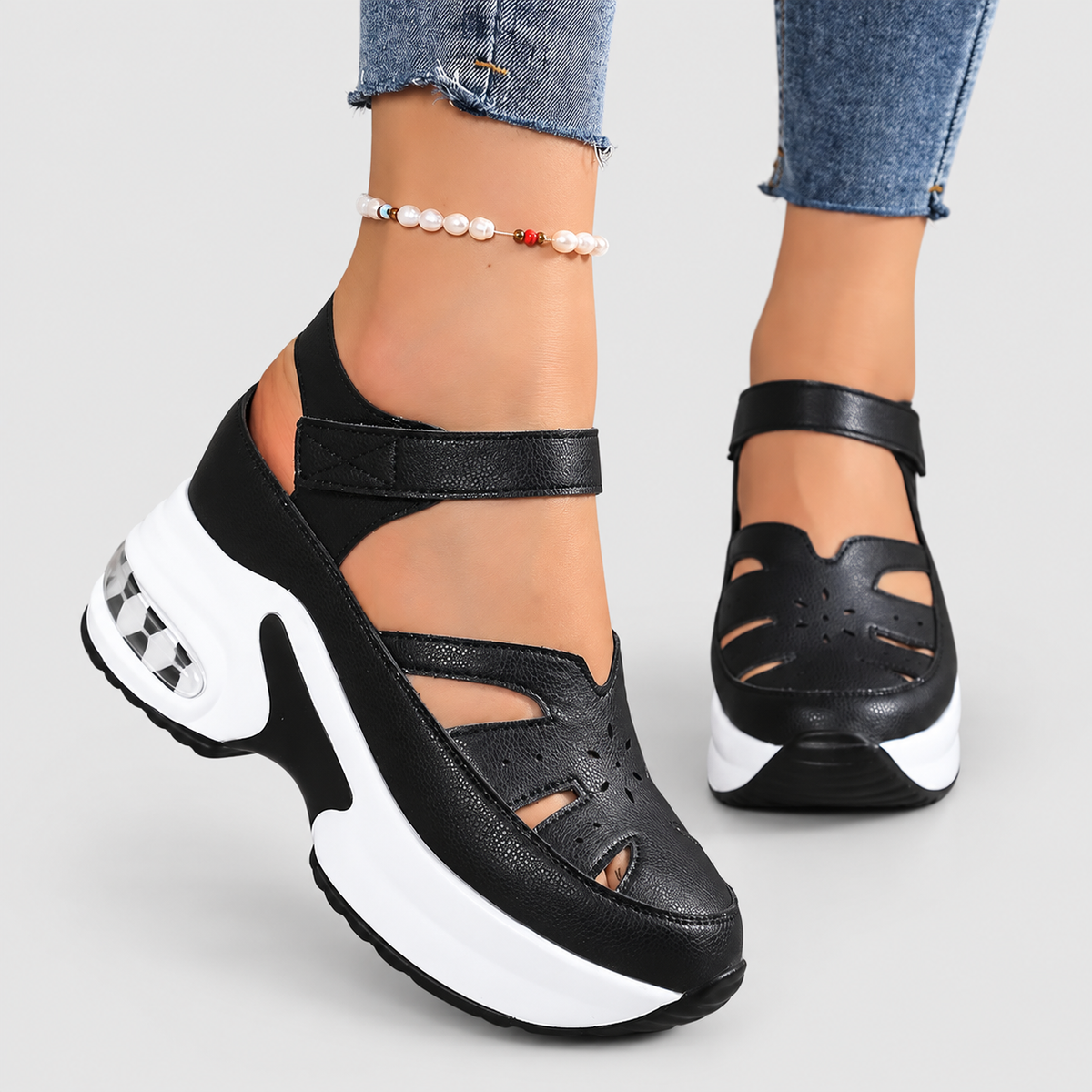 Wilhelmina | Women’s Strap-Front Chunky-Sole Shoes — Black