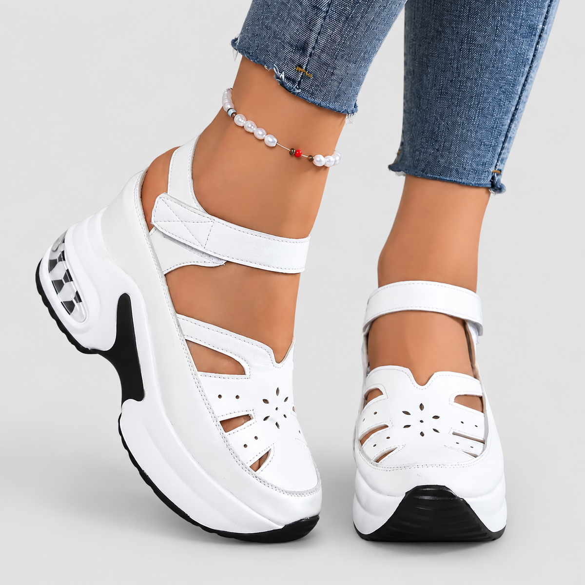 Wilhelmina | Women’s Strap-Front Chunky-Sole Shoes — White